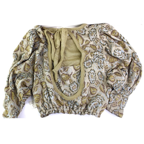 FP No Ordinary Puff Sleeve Open Tie Back Lime Green and Oatmeal Large NWT - Picture 4 of 8